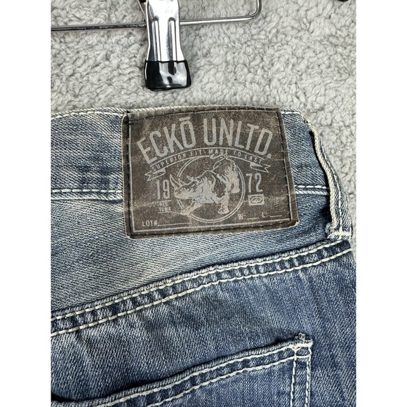 Ecko Unltd Jeans Mens 30x32 Blue Relaxed Fit Distressed Denim Straight Leg Pants - Picture 7 of 9